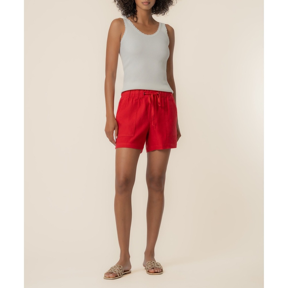 Kut from the Kloth Linen Blend Drawstring Elastic Waist Patch Pocket in Tomato